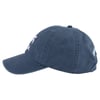 A navy blue baseball cap with white embroidery on the side and back. The cap features a curved brim and ventilation holes on top.