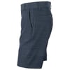 Navy blue mens dress shorts with belt loops, side pockets, and a back pocket, shown from a side angle on a white background.