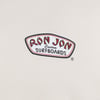 Logo of Ron Jon Surfboards in red and black text on a white background with a shield-like shape.