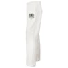 White sweatpants with an elastic waistband and Orlando, Florida text printed in black and green on the upper left thigh.