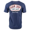 Blue T-shirt displaying Ron Jon Surf Shop logo with Cocoa Beach text on the back.
