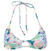Multicolored floral bikini top with halter neck ties and a keyhole detail at the center.