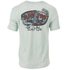Light green short-sleeve t-shirt with a large Ron Jon Surf Shop and Salt Life graphic featuring a fish and tropical design on the back.