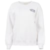 White crewneck sweatshirt with a small Ron Jon Surf Shop logo embroidery on the left chest.