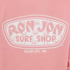 Pink t-shirt logo with text Ron Jon Surf Shop, Ocean City, MD featuring a pattern of crabs in the background.