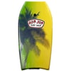 A Ron Jon Surf Shop bodyboard with a yellow and green gradient background and a palm tree graphic.