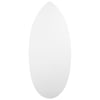 An elongated, oval-shaped, white skimboard bottom with a smooth surface, shown against a plain white background.