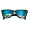 A sunglasses-shaped magnet with a beach scene, green car, and Ron Jon Surf Shop logo depicted on the lenses. Within the lenses are blue grains of shakeable sand.