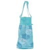 Aqua tote bag with long handles, featuring Ron Jon Surf Shop logo prints in various shades of blue and white.