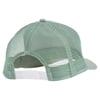 A sage green mesh trucker hat shown from the back, featuring a white adjustable snapback closure.