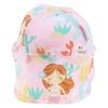 Pink baby hat with a mermaid and sea life pattern, featuring a clear plastic adjuster on the back.