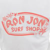 White T-shirt with Ron Jon Surf Shop and starfish in coral pink print.