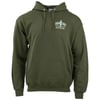 Olive green hooded sweatshirt with a front pocket and a small white Ron Jon logo on the left chest.