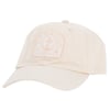 Beige baseball cap with a light pink embroidered patch featuring an anchor and text.