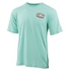 A plain seafoam-colored short-sleeve t-shirt with a small Ron Jon Surf Shop logo on the upper left chest
