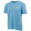 Light blue T-shirt with a small circular logo featuring an outdoor scene and text on the upper left chest.