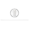 A transparent round lid with a white sliding cover and a matching straight white straw positioned below it.