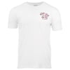 White short-sleeve t-shirt featuring a small Ron Jon Surf Shop, Cocoa Beach, FL logo with colorful text on the upper left chest.
