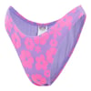 Purple and pink floral-patterned bikini bottom, viewed from the front.