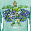 Green shirt with Ron Jon Surf Shop and Key West text, featuring a colorful sea turtle design on the chest.