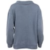 A plain, blue, long-sleeve sweatshirt displayed from the back.