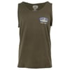 Olive green tank top with Ron Jon Surf Shop Cocoa Beach logo printed on the left chest area.