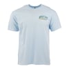 Light blue T-shirt featuring a small graphic with text on the left chest.