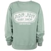 Green sweatshirt with Ron Jon Surf Shop and Long Beach Island printed on the back in white text inside an oval graphic.