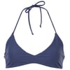Dark blue halter bikini top with adjustable neck tie and triangular cups.