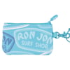 A small blue zippered pouch with Ron Jon Surf Shop printed on it, featuring a matching blue clip and zipper pull.
