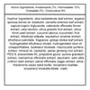 A detailed list of active and inactive ingredients for a skincare product, including various extracts, oils, and chemicals.
