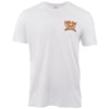 White T-shirt with a small Pahula Surf Club logo in red and orange on the upper left chest.
