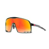 Knockaround gray sports sunglasses with large red-orange lenses and black arms, displayed on a white background.