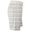 Beige and white striped knee-length skirt with a drawstring waist and single back pocket.