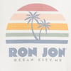 Logo with two palm trees against a striped sunset background in pastel colors, above the text RON JON OCEAN CITY, MD.