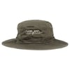 Green bucket hat with wide brim and embroidered Ron Jon Surf Shop logo on the front.