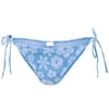 Blue floral bikini bottom with side ties on a white background.