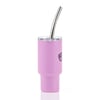 Pink insulated tumbler with a stainless steel straw and a transparent lid, against a white background.