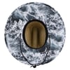 Wide-brimmed straw hat with a stormy ocean wave pattern on the brim and an adjustable chin cord.