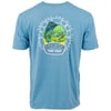 Blue t-shirt with a colorful fish graphic and Ron Jon Surf Shop logo on the back. Text around the fish reads Salty Crew and Thrill Seekers and Risk Takers.