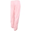 Light pink fleece sweatpants shown from the back, featuring an elastic waistband, side pockets, and elastic cuffs at the ankles.