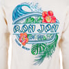 Long-sleeve shirt with Ron Jon Surf Shop and Cocoa Beach text, featuring a wave, flowers, and leaves in colorful design.