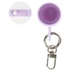 A purple container with a white and purple lid, attached to a silver keychain and clasp, shown open on a white background.