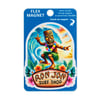 A Ron Jon Surf Shop flex magnet featuring a tiki figure surfing a wave, wearing a grass skirt and lei, set against a tropical background.