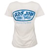 White T-shirt with Ron Jon Surf Shop Panama City Beach and a blue leaf pattern graphic on the back.