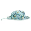 Light blue wide-brimmed hat with a tropical floral print and an adjustable chin strap.
