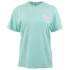 A plain teal-colored short-sleeve t-shirt with a small Ron Jon Surf Shop logo on the left chest.