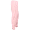 A pair of light pink sweatpants shown from the side, featuring an elastic waistband with a drawstring and side pockets.