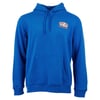 Blue hoodie with a front pocket, drawstrings, and a small Ron Jon logo on the left chest.