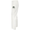 Side view of white sweatpants with an elastic waistband and a small printed logo on the left thigh that reads Panama City Beach.